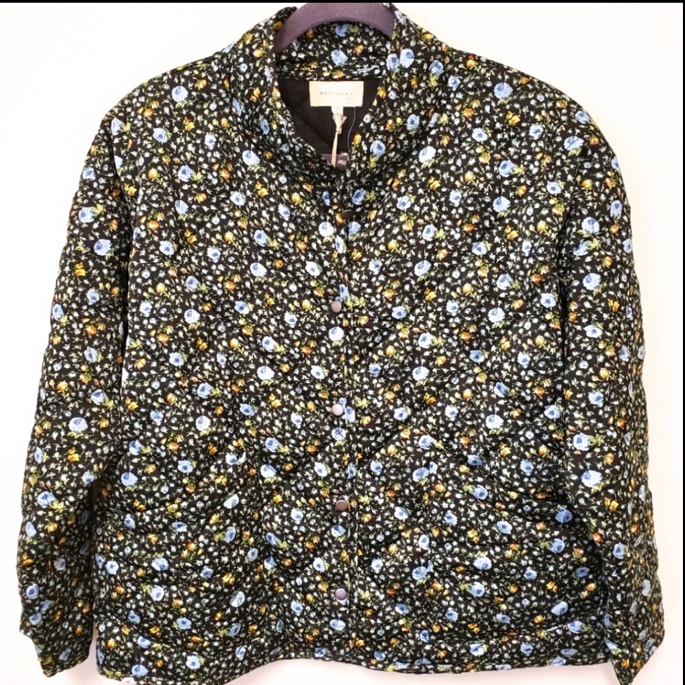 MELLODAY Quilted Long Sleeve Floral Button Front Jacket--NWT--S